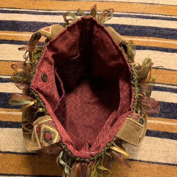 Charlie Bags Mini Tote Purse Tapestry Fabric Artsy Fringe Tassel‎ Funky - Picture 4 of 5